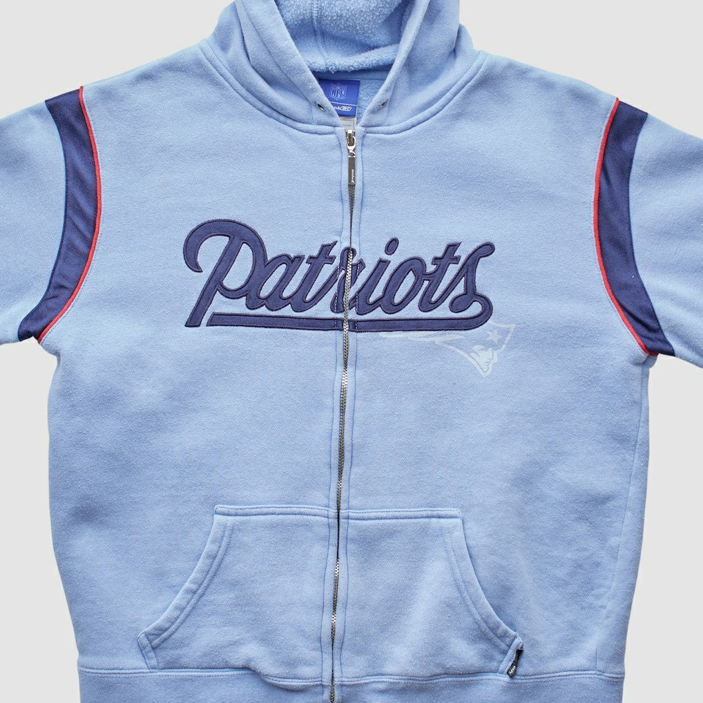 New England Patriots Reebok 2000s Hooded Full Zip Sweatshirt - Light Blue Vintage discount