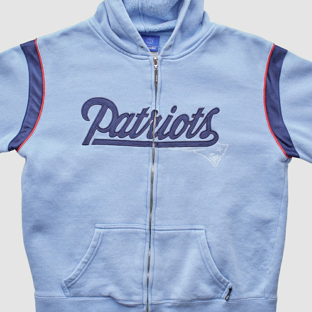New England Patriots Reebok 2000s Hooded Full Zip Sweatshirt - Light Blue Vintage discount