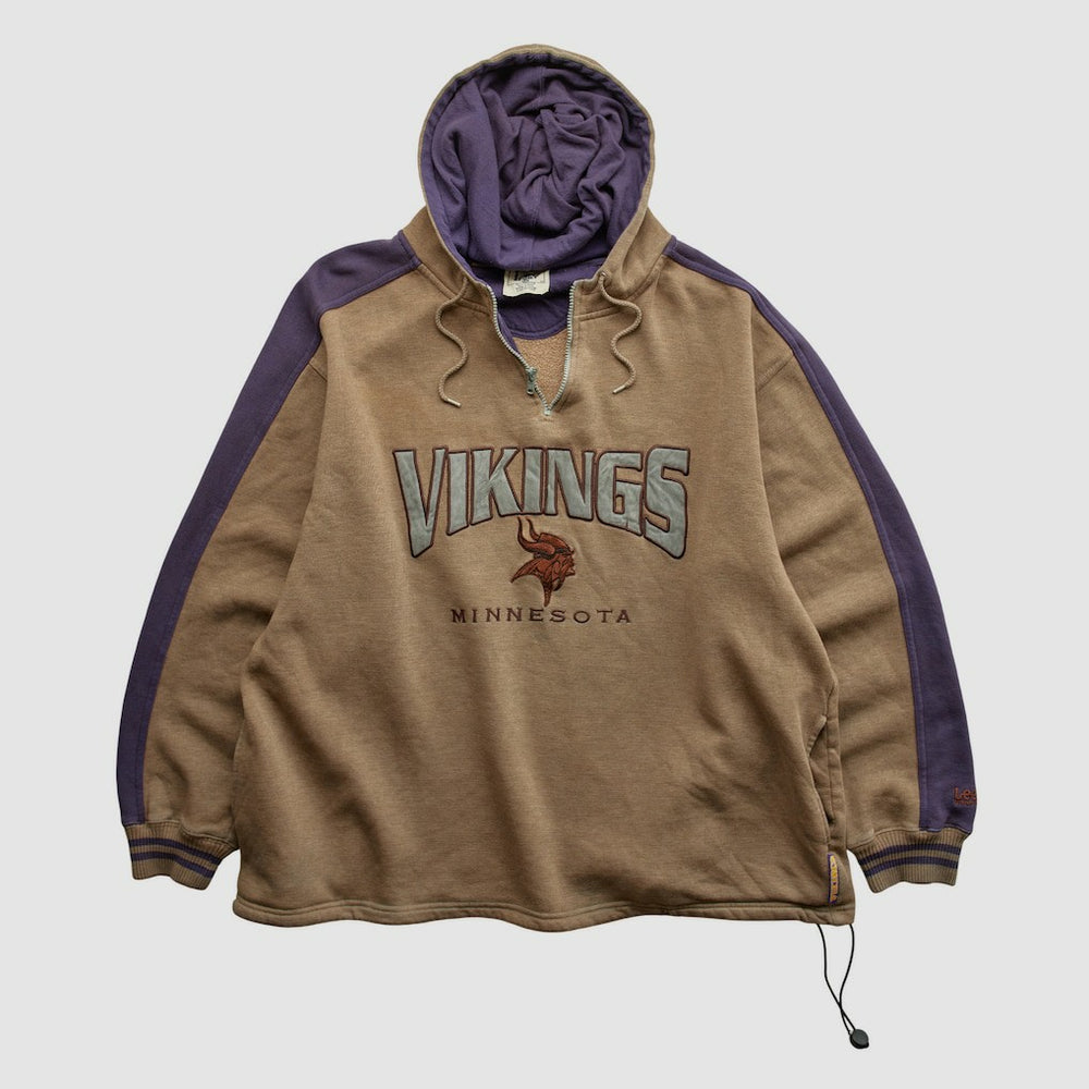Minnesota Vikings Lee Sport 90s Hooded 1/4 Zip Sweatshirt - Clay Vintage for sale