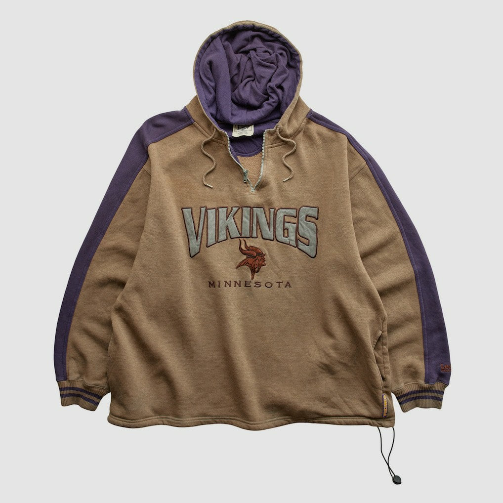 Minnesota Vikings Lee Sport 90s Hooded 1/4 Zip Sweatshirt - Clay Vintage for sale