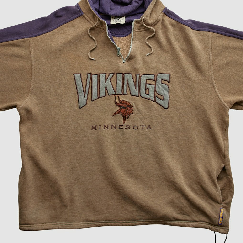 Minnesota Vikings Lee Sport 90s Hooded 1/4 Zip Sweatshirt - Clay Vintage for sale