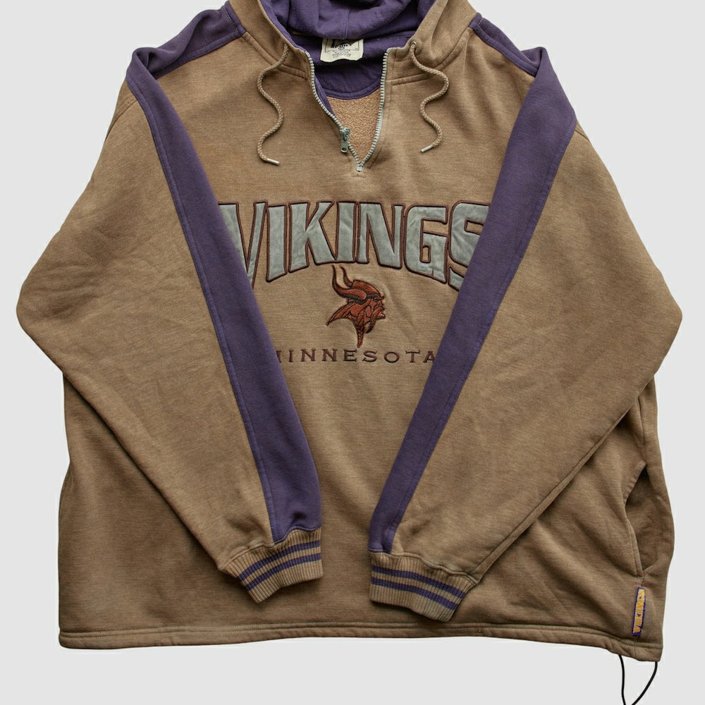 Minnesota Vikings Lee Sport 90s Hooded 1/4 Zip Sweatshirt - Clay Vintage for sale