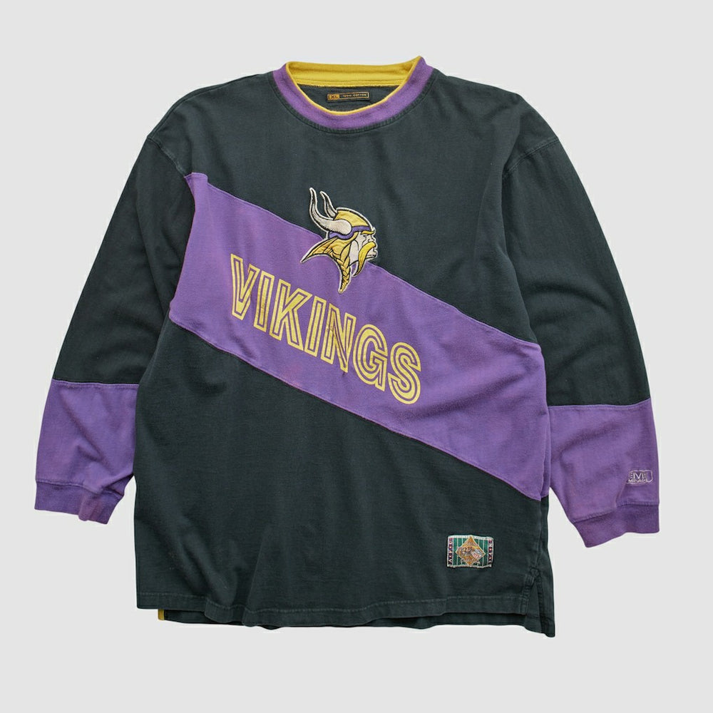 Minnesota Vikings Mirage 90s Long Sleeve T-shirt - Black Vintage on sale