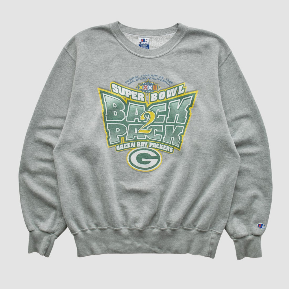 Green Bay Packers Champion 1998 Pullover Sweatshirt - Heather Gray Vintage sale