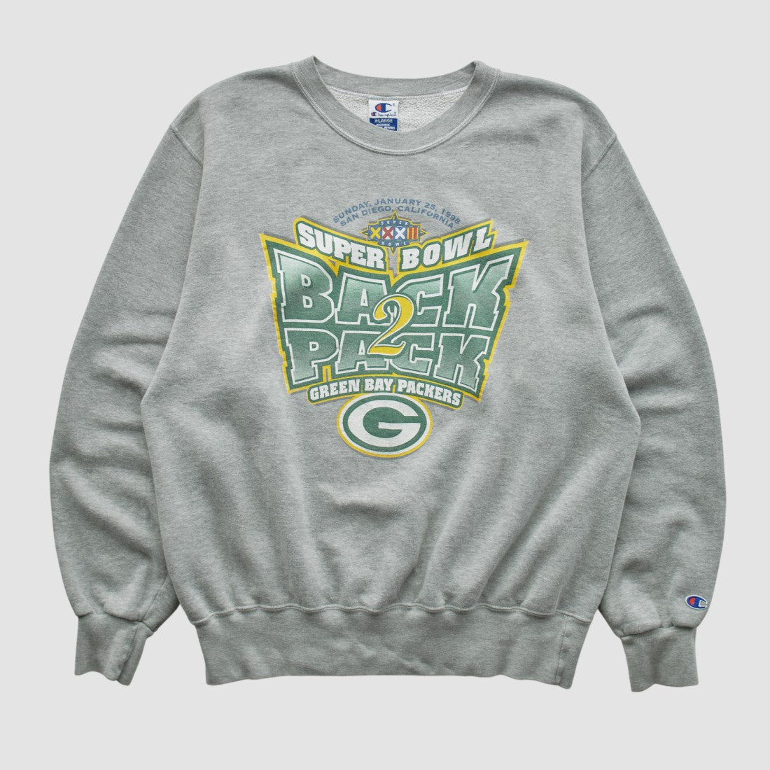 Green Bay Packers Champion 1998 Pullover Sweatshirt - Heather Gray Vintage sale