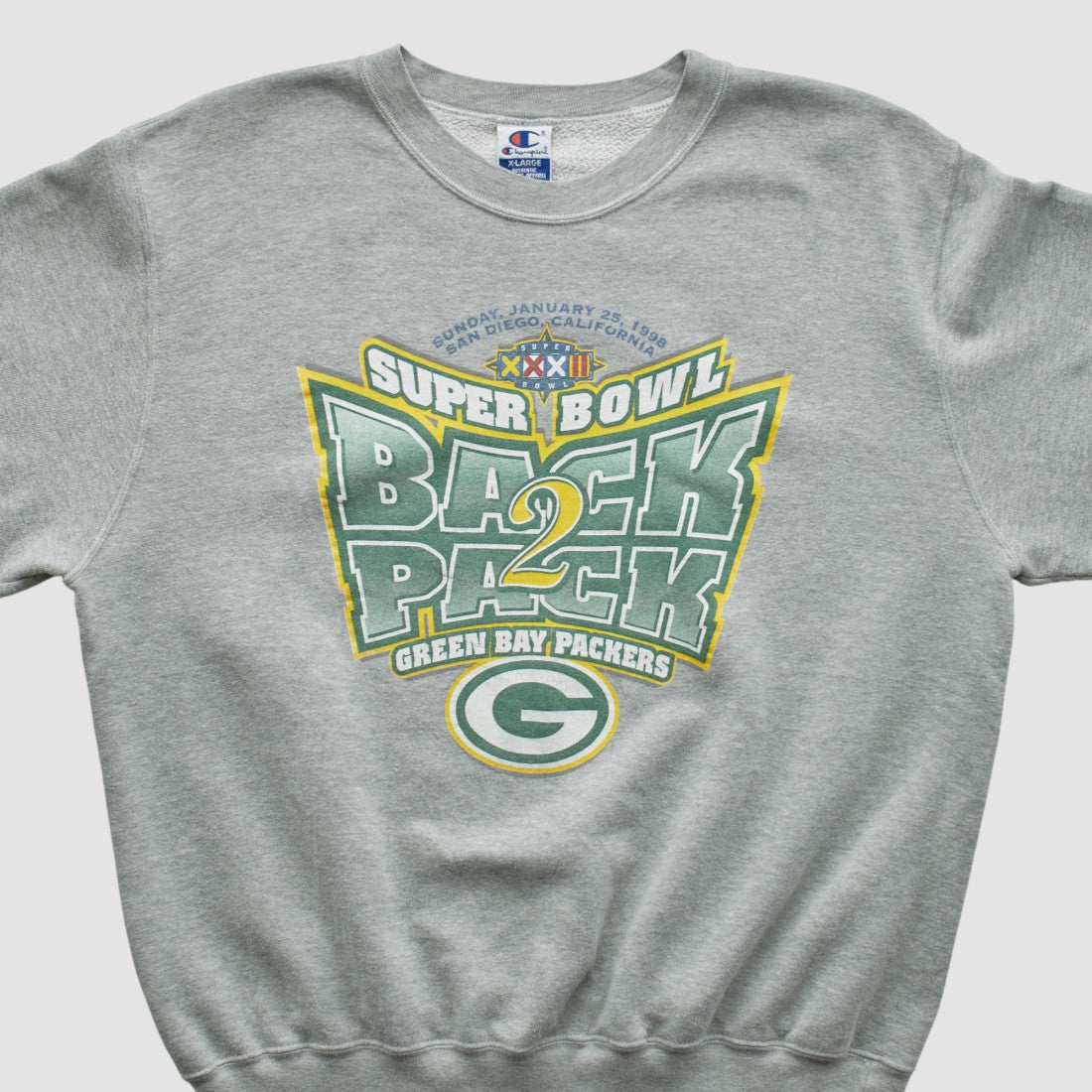 Green Bay Packers Champion 1998 Pullover Sweatshirt - Heather Gray Vintage sale