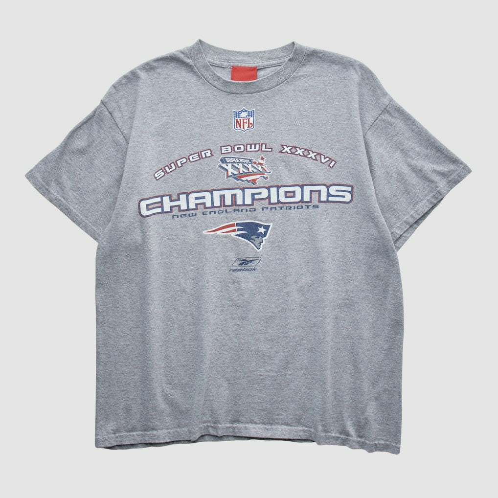 New England Patriots Reebok 2002 T-shirt - Heather Gray Vintage sale
