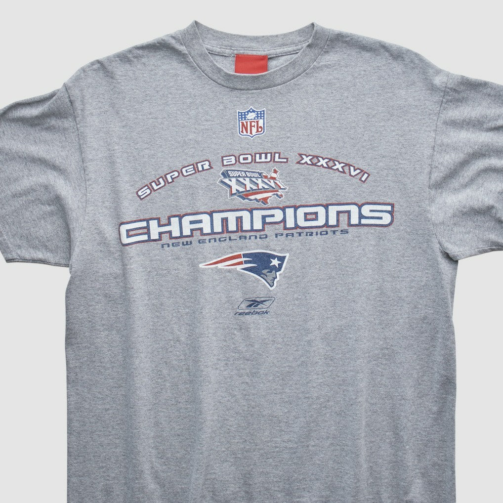 New England Patriots Reebok 2002 T-shirt - Heather Gray Vintage sale