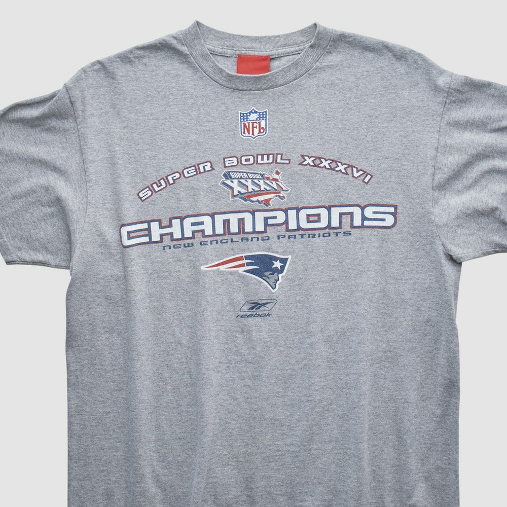 New England Patriots Reebok 2002 T-shirt - Heather Gray Vintage sale