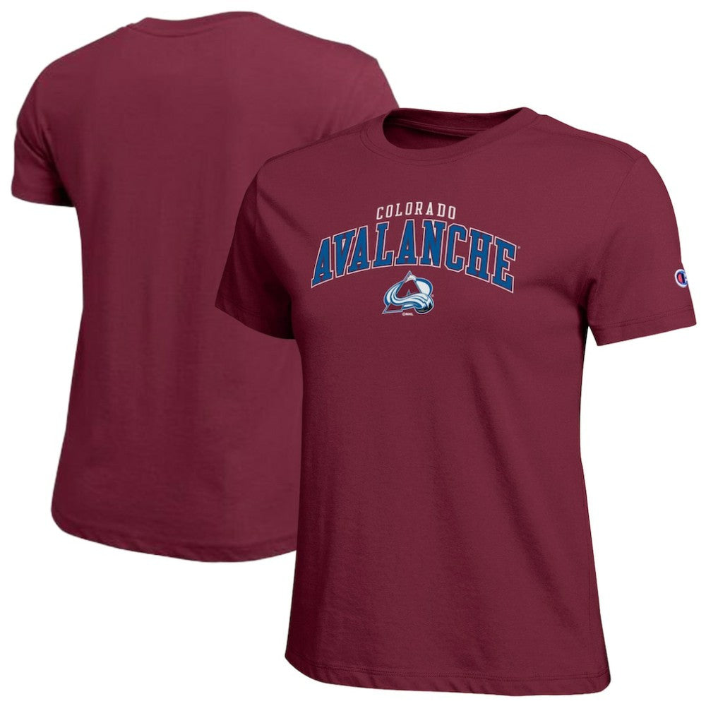 Colorado Avalanche Champion Women's Arch Mascot Logo T-Shirt Burgundy