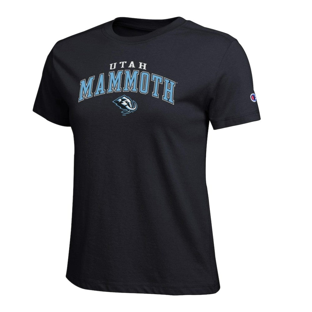 Utah Mammoth Champion Women's Arch Mascot Logo T-Shirt Black