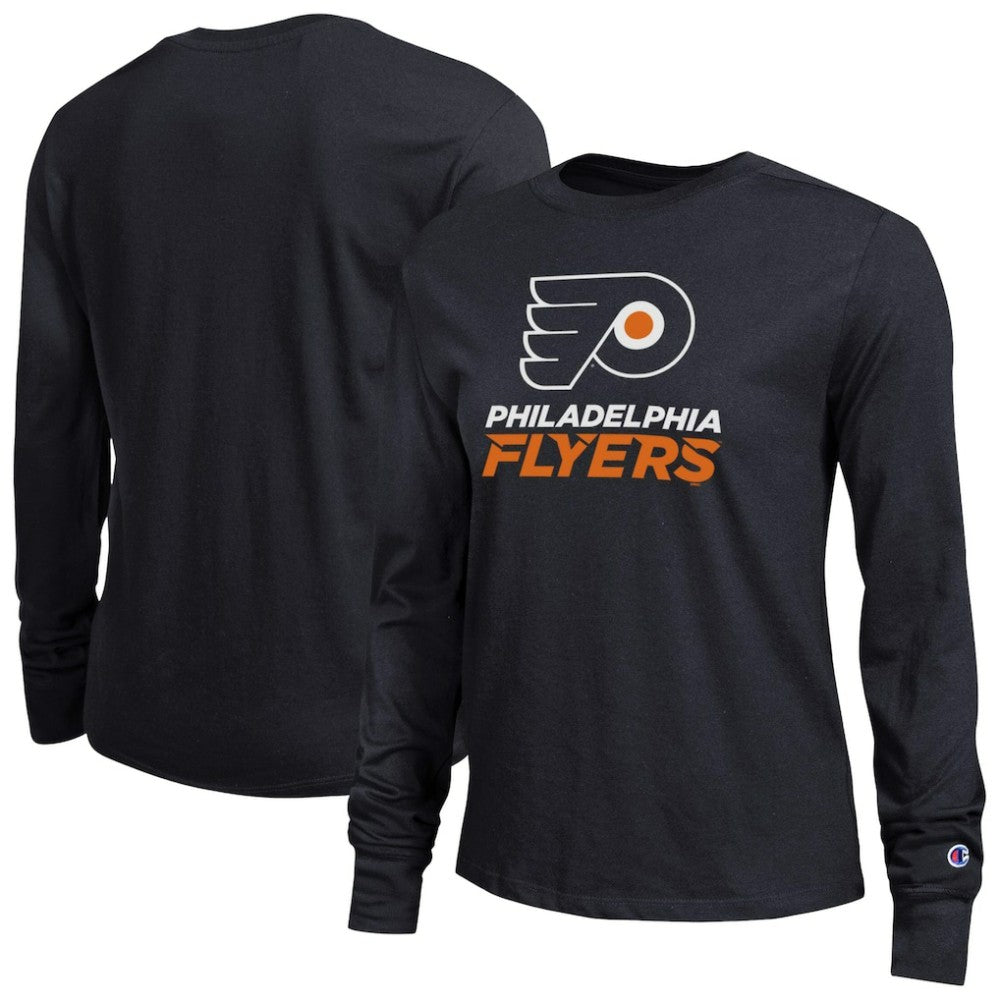 Philadelphia Flyers Champion Women's Wordmark Lockup Long Sleeve T-Shirt Black