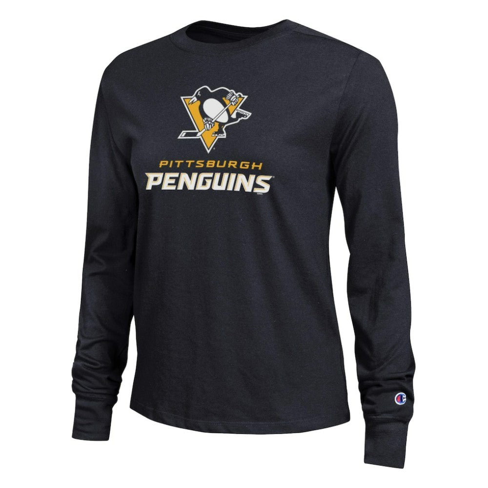 Pittsburgh Penguins Champion Women's Wordmark Lockup Long Sleeve T-Shirt Black