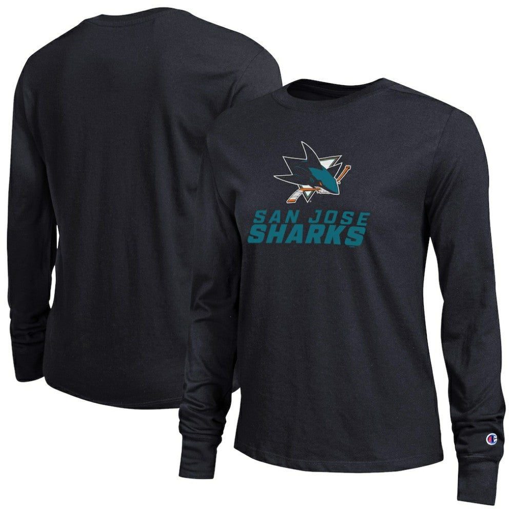 San Jose Sharks Champion Women's Wordmark Lockup Long Sleeve T-Shirt Black