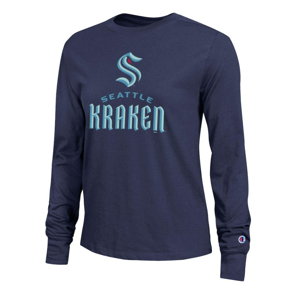 Seattle Kraken Champion Women's Wordmark Lockup Long Sleeve T-Shirt Navy