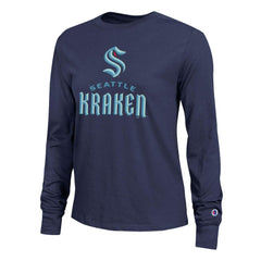 Seattle Kraken Champion Women's Wordmark Lockup Long Sleeve T-Shirt Navy