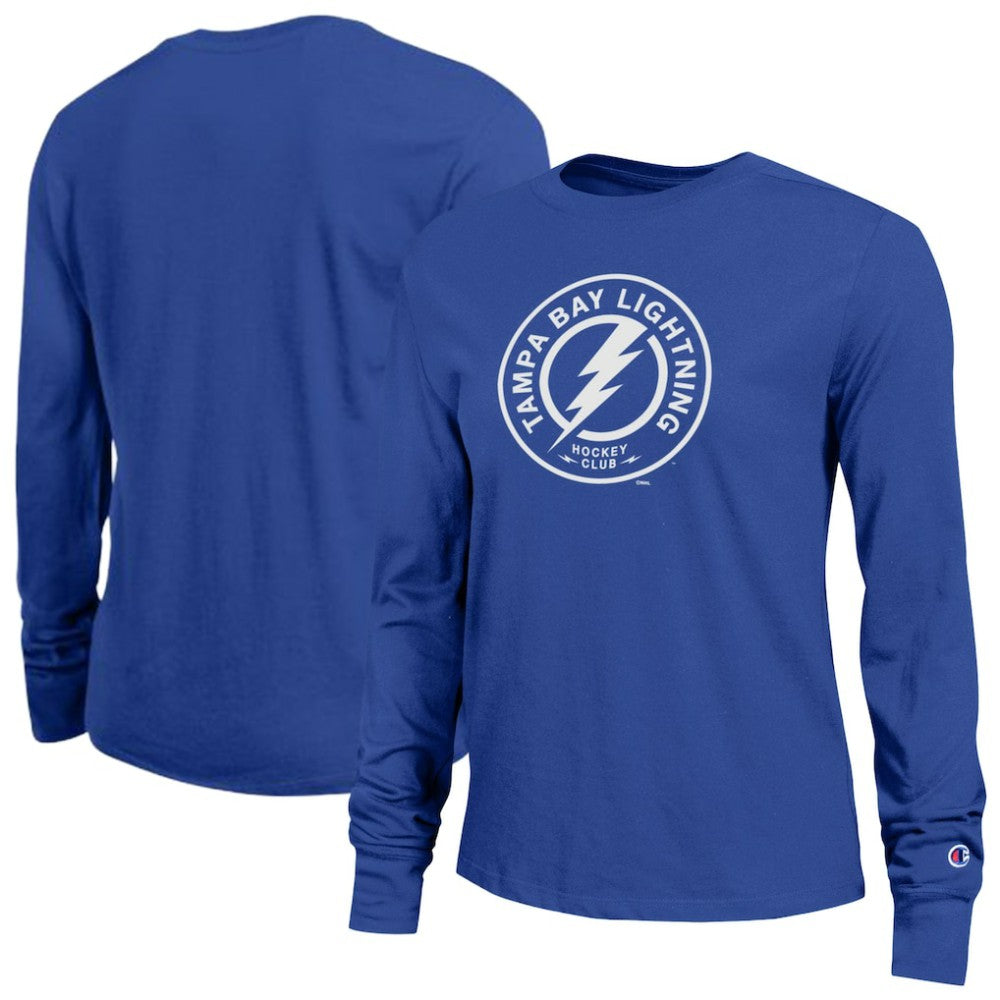 Tampa Bay Lightning Champion Women's Wordmark Lockup Long Sleeve T-Shirt Royal