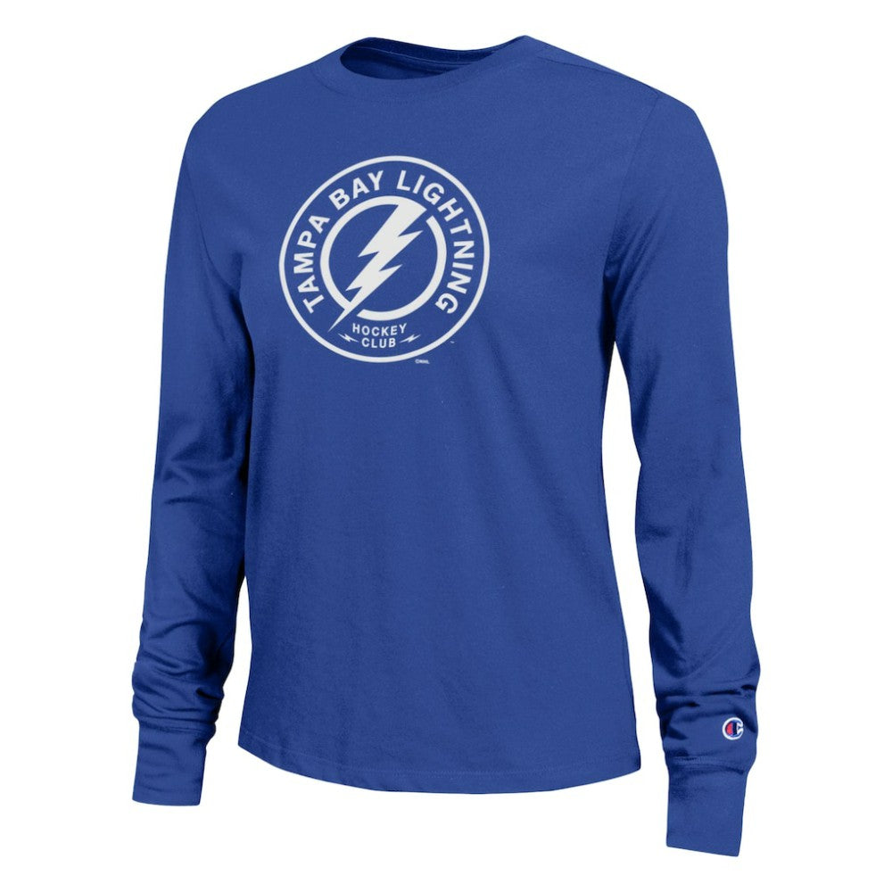 Tampa Bay Lightning Champion Women's Wordmark Lockup Long Sleeve T-Shirt Royal