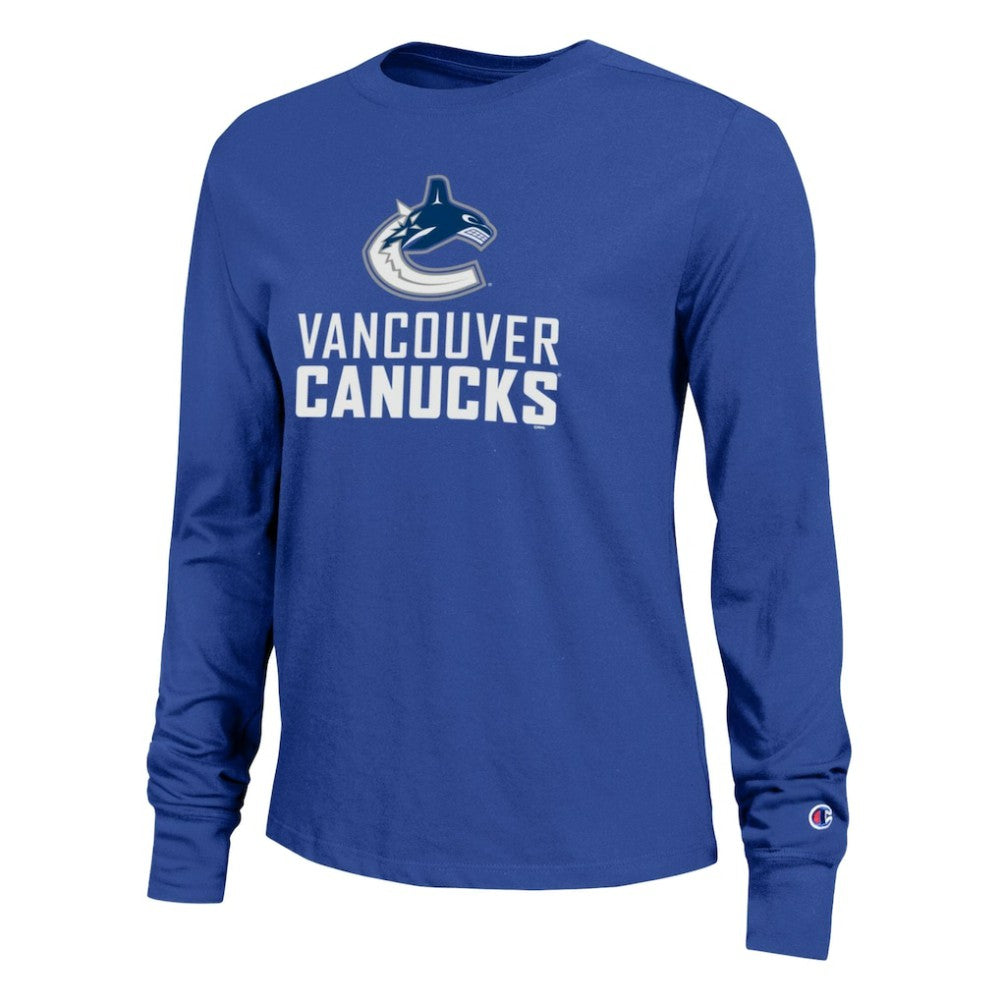 Vancouver Canucks Champion Women's Wordmark Lockup Long Sleeve T-Shirt Royal