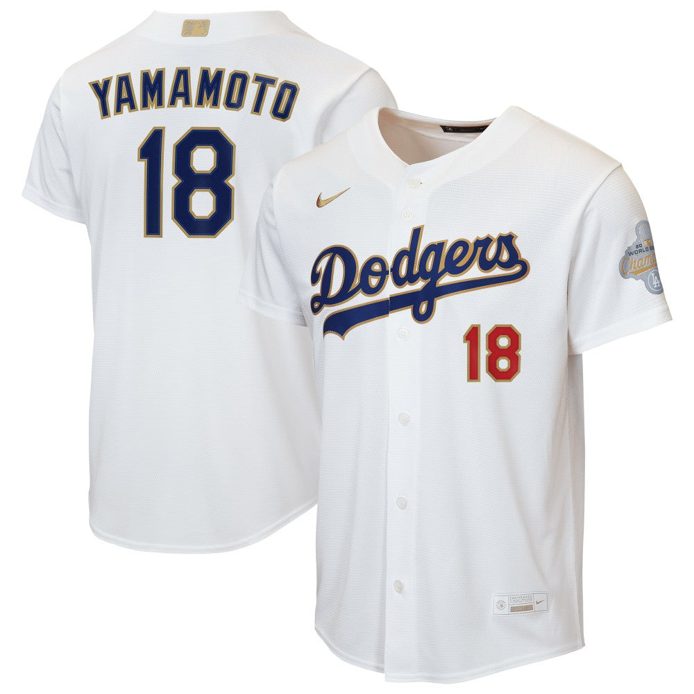 Yoshinobu Yamamoto Los Angeles Dodgers Youth 2026 Gold Collection Home Replica Jersey - White | Nike
