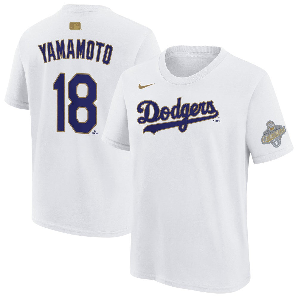 Yoshinobu Yamamoto Los Angeles Dodgers Youth 2026 Gold Collection Name & Number T-Shirt - White | Nike