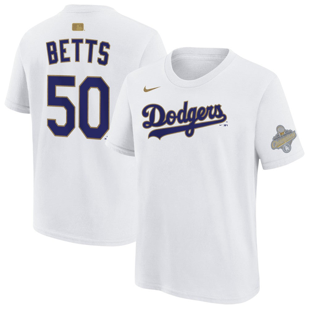 Mookie Betts Los Angeles Dodgers Youth 2026 Gold Collection Name & Number T-Shirt - White | Nike
