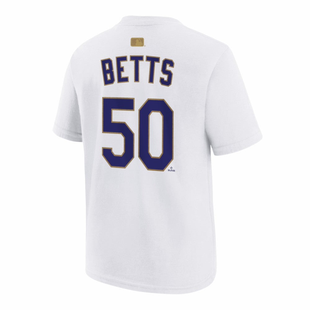 Mookie Betts Los Angeles Dodgers Youth 2026 Gold Collection Name & Number T-Shirt - White | Nike