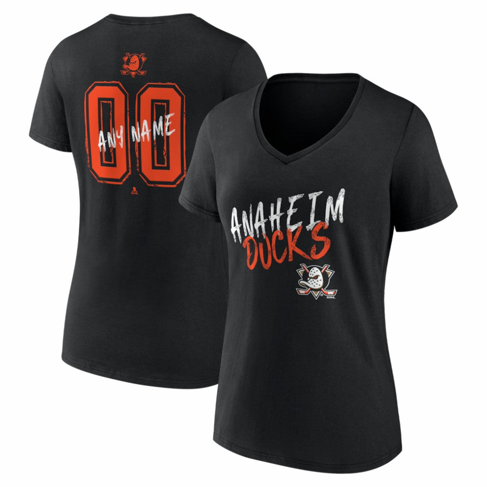 Anaheim Ducks Women's Hustle Personalized Name & Number V-Neck T-Shirt Black