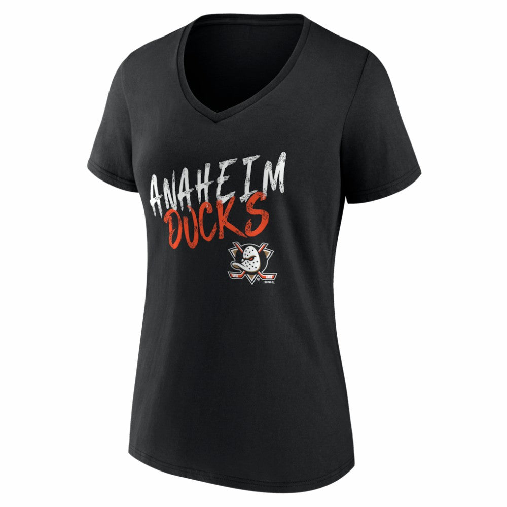 Anaheim Ducks Women's Hustle Personalized Name & Number V-Neck T-Shirt Black
