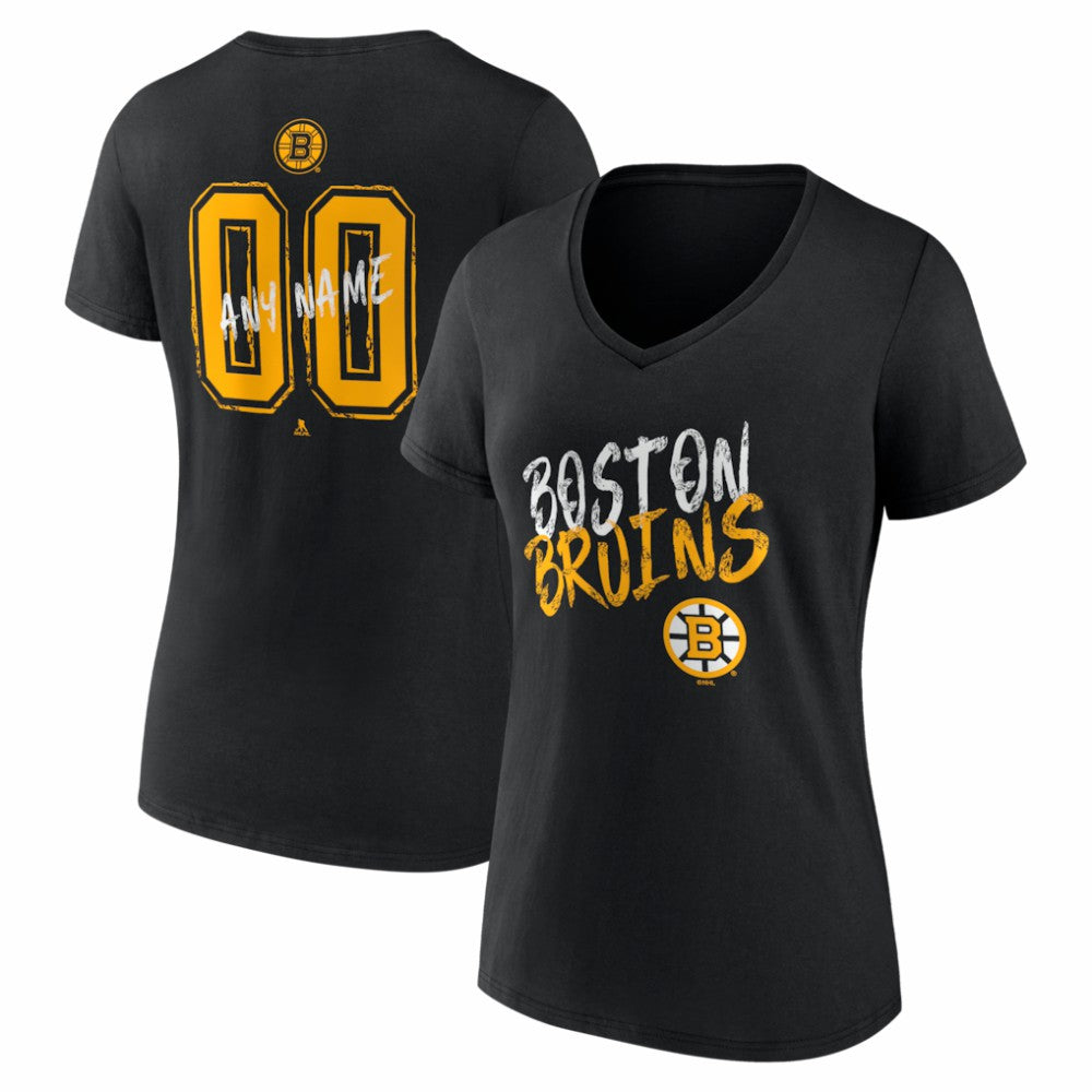 Boston Bruins Women's Hustle Personalized Name & Number V-Neck T-Shirt Black