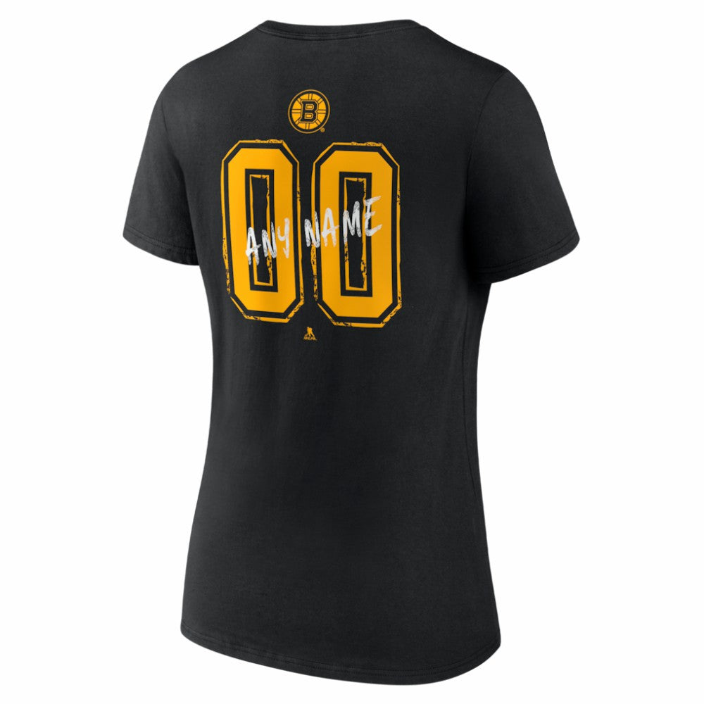 Boston Bruins Women's Hustle Personalized Name & Number V-Neck T-Shirt Black