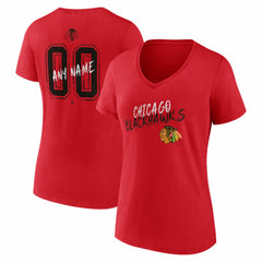 Chicago Blackhawks Women's Hustle Personalized Name & Number V-Neck T-Shirt Red