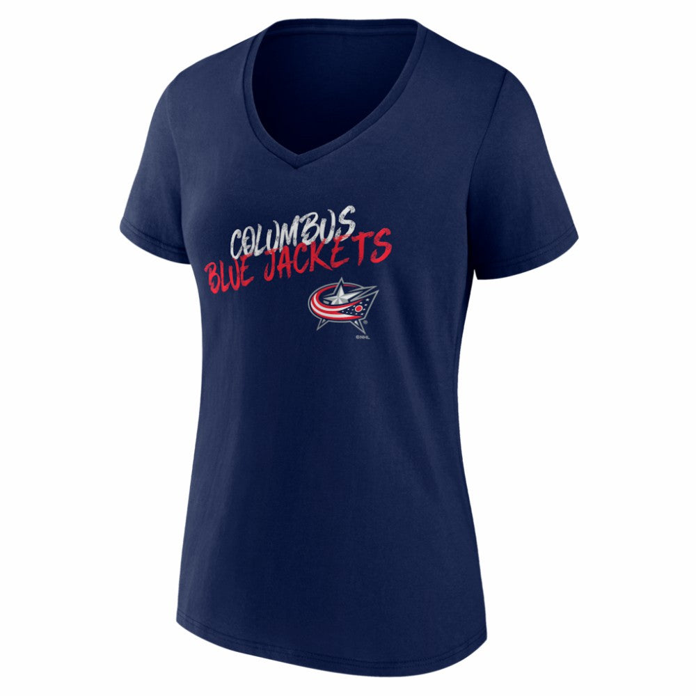 Columbus Blue Jackets Women's Hustle Personalized Name & Number V-Neck T-Shirt Navy