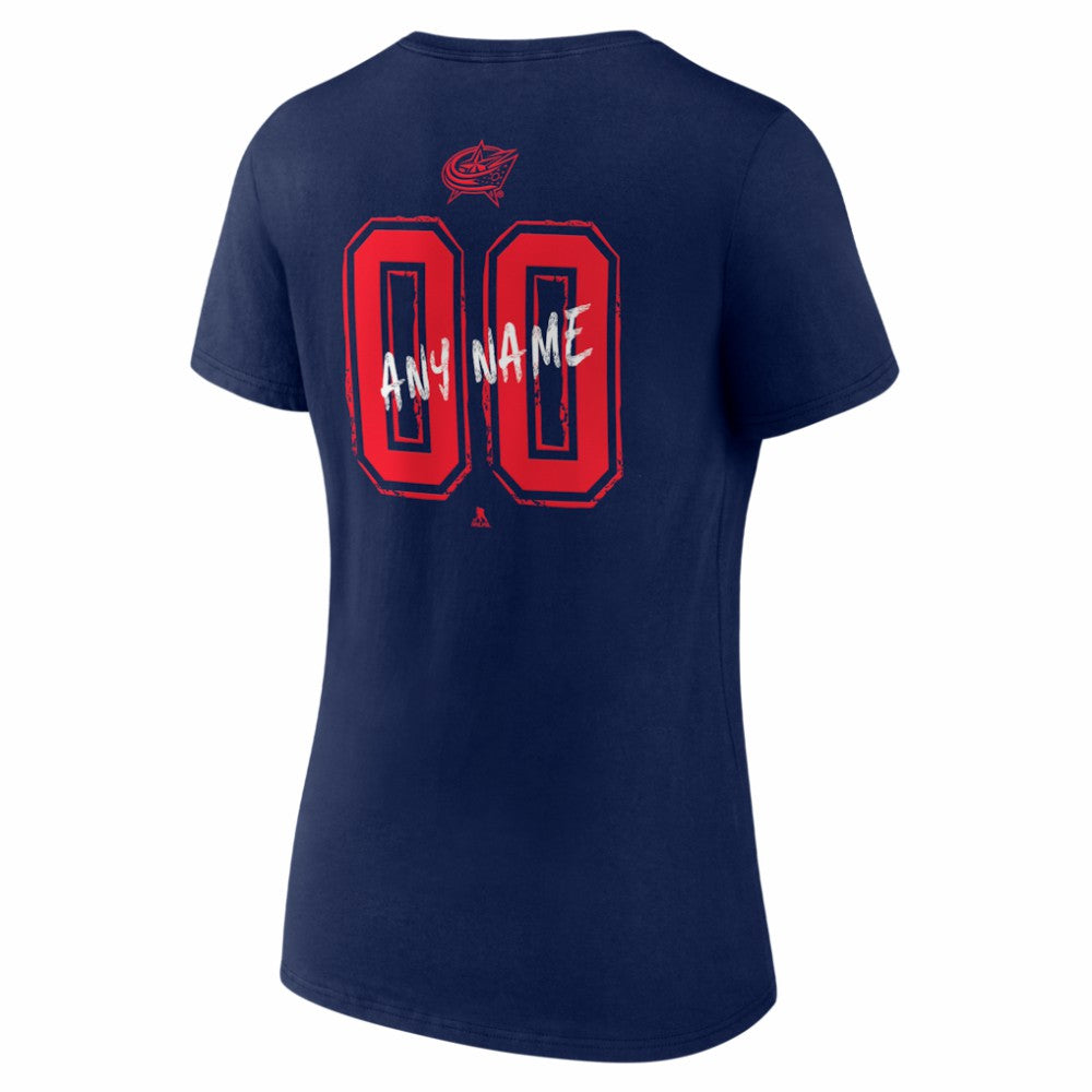 Columbus Blue Jackets Women's Hustle Personalized Name & Number V-Neck T-Shirt Navy