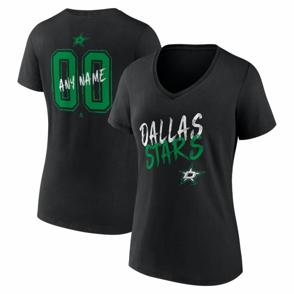Dallas Stars Women's Hustle Personalized Name & Number V-Neck T-Shirt Black