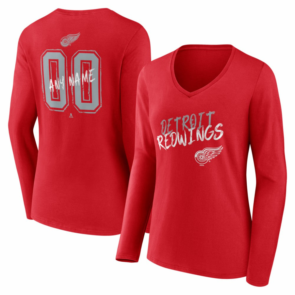 Detroit Red Wings Women's Hustle Personalized Name & Number Long Sleeve V-Neck T-Shirt Red