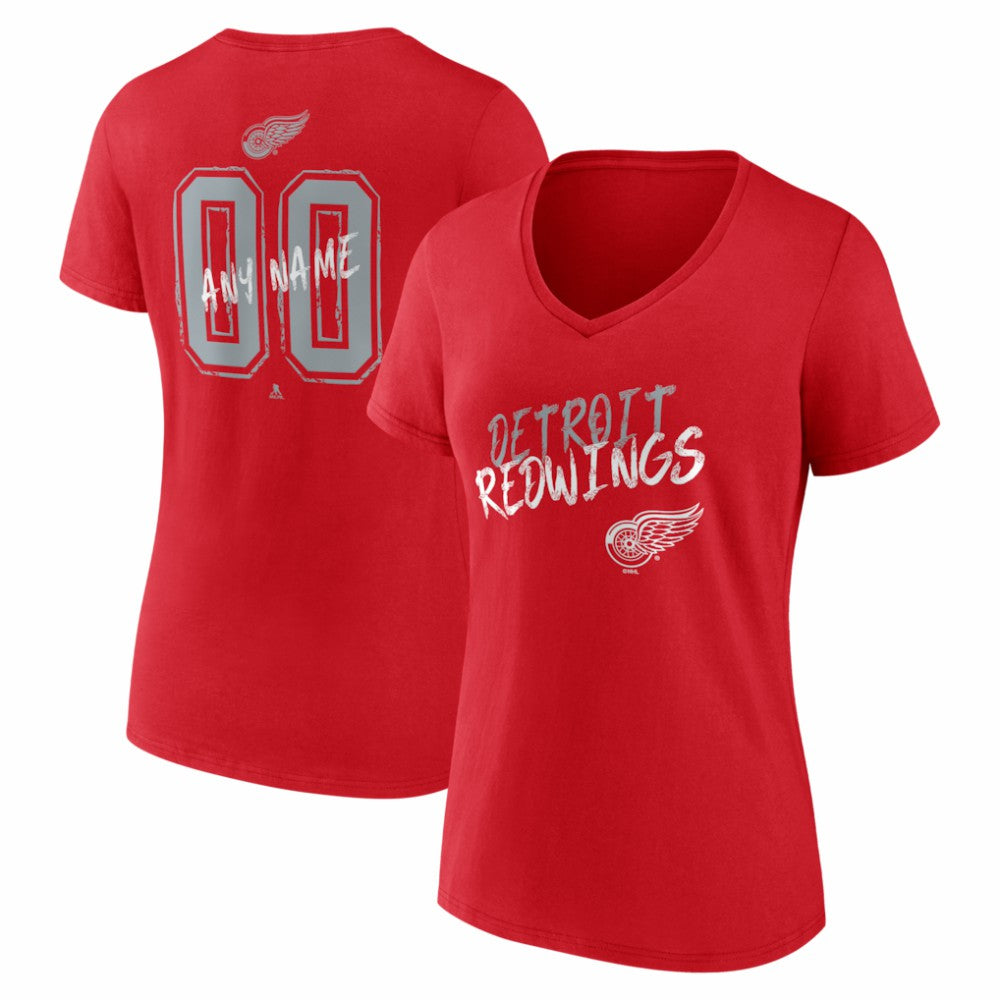 Detroit Red Wings Women's Hustle Personalized Name & Number V-Neck T-Shirt Red