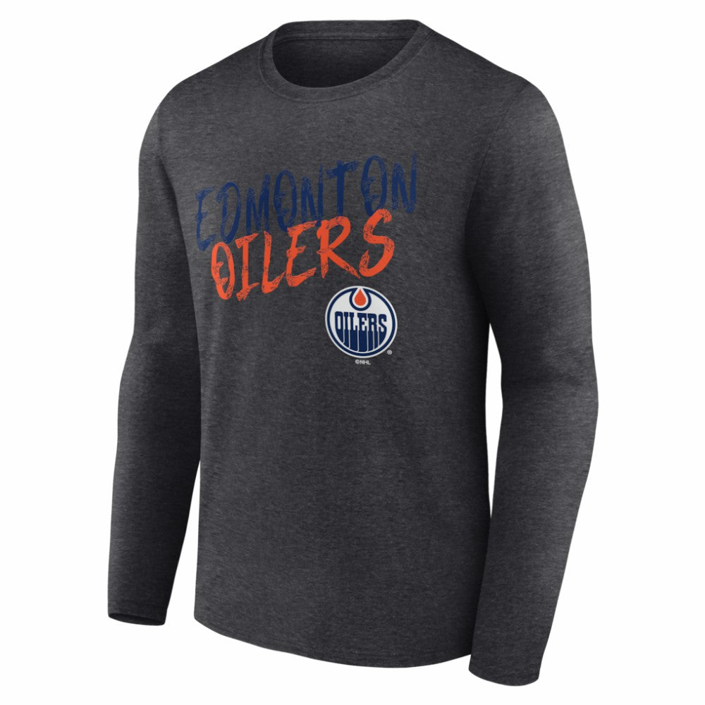 Edmonton Oilers Hustle Personalized Name & Number Long Sleeve T-Shirt Charcoal