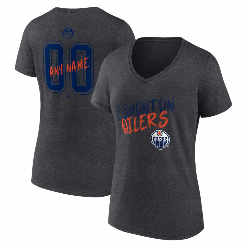 Edmonton Oilers Women's Hustle Personalized Name & Number V-Neck T-Shirt Charcoal