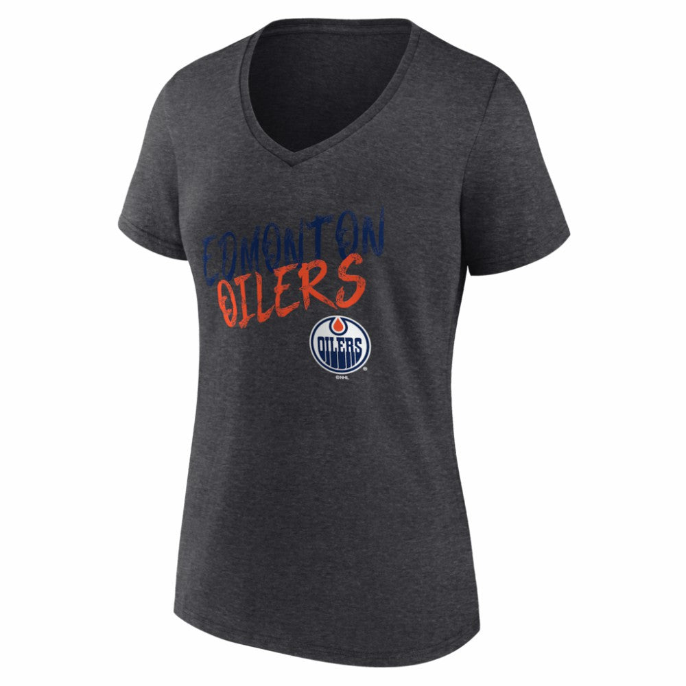 Edmonton Oilers Women's Hustle Personalized Name & Number V-Neck T-Shirt Charcoal