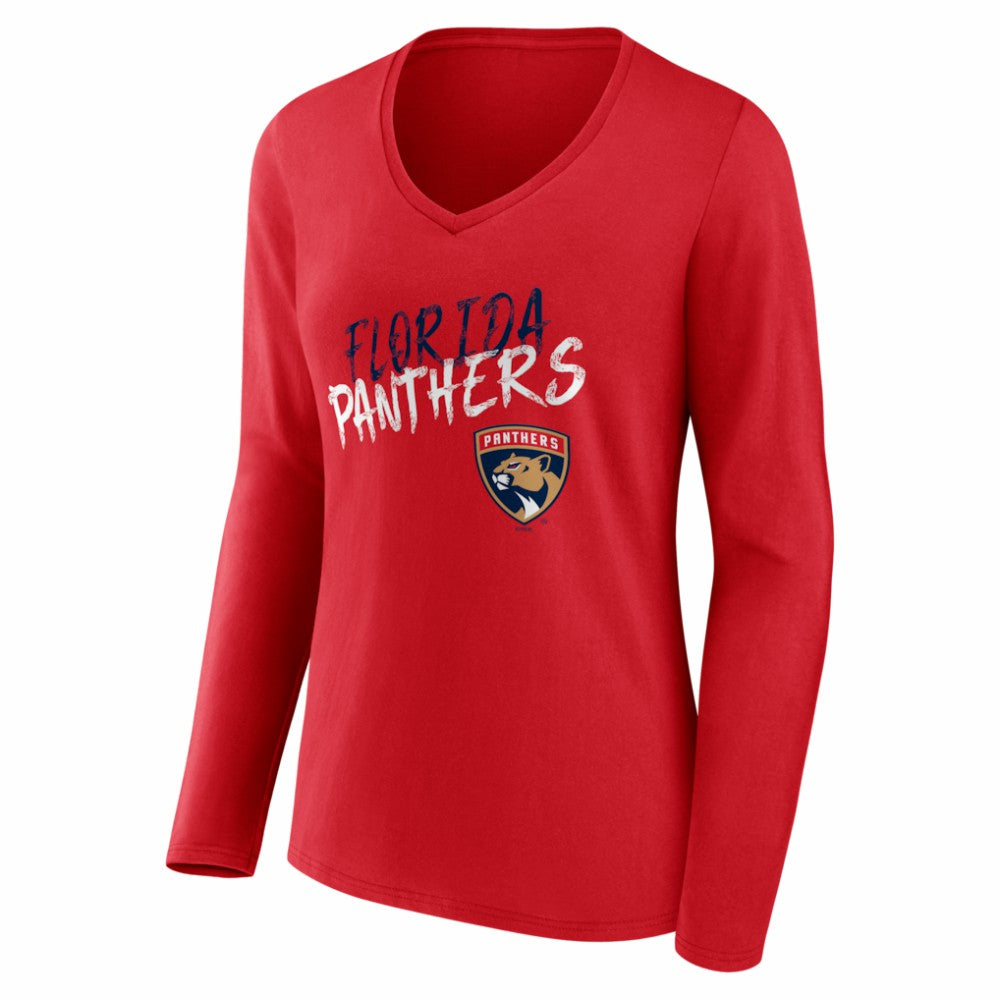 Florida Panthers Women's Hustle Personalized Name & Number Long Sleeve V-Neck T-Shirt Red