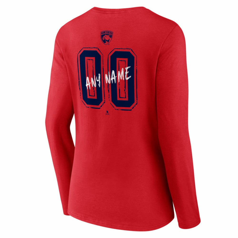 Florida Panthers Women's Hustle Personalized Name & Number Long Sleeve V-Neck T-Shirt Red