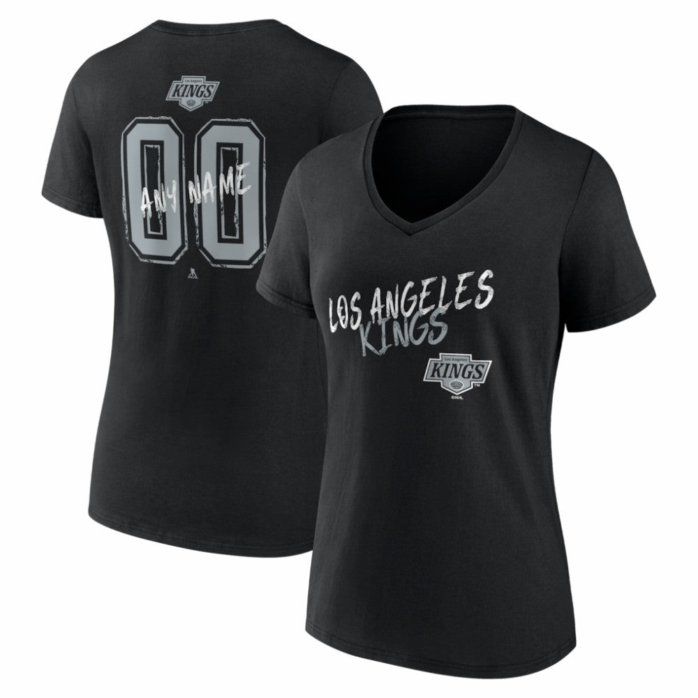 Los Angeles Kings Women's Hustle Personalized Name & Number V-Neck T-Shirt Black