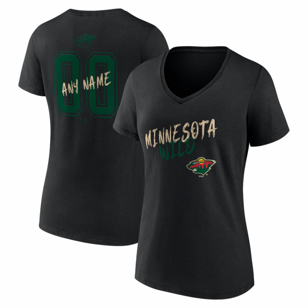 Minnesota Wild Women's Hustle Personalized Name & Number V-Neck T-Shirt Black