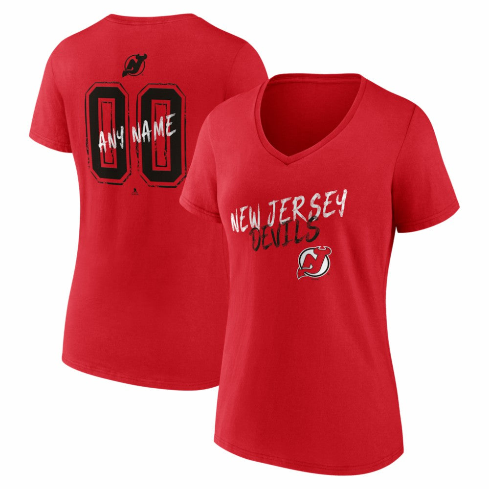 New Jersey Devils Women's Hustle Personalized Name & Number V-Neck T-Shirt Red