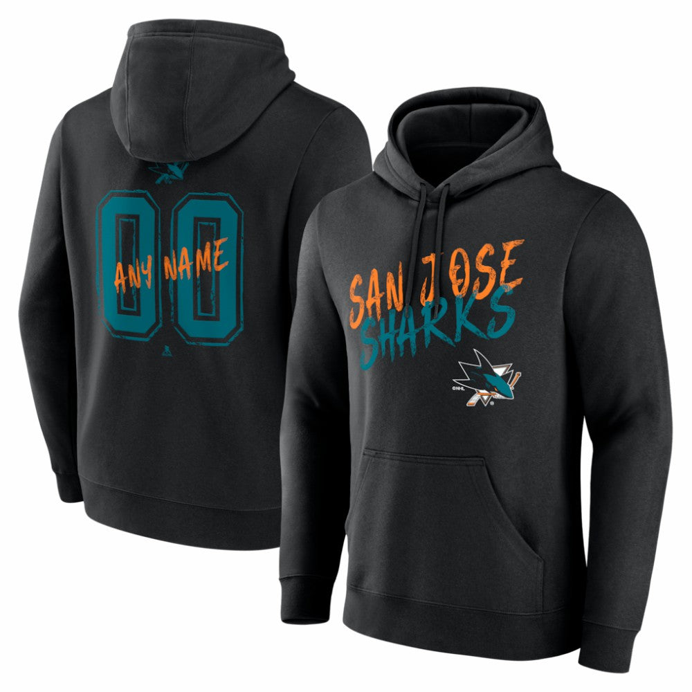 San Jose Sharks Big & Tall Hustle Personalized Name & Number Hoodie Black