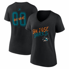 San Jose Sharks Women's Hustle Personalized Name & Number V-Neck T-Shirt Black
