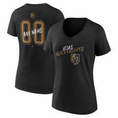 Vegas Golden Knights Women's Hustle Personalized Name & Number V-Neck T-Shirt Black