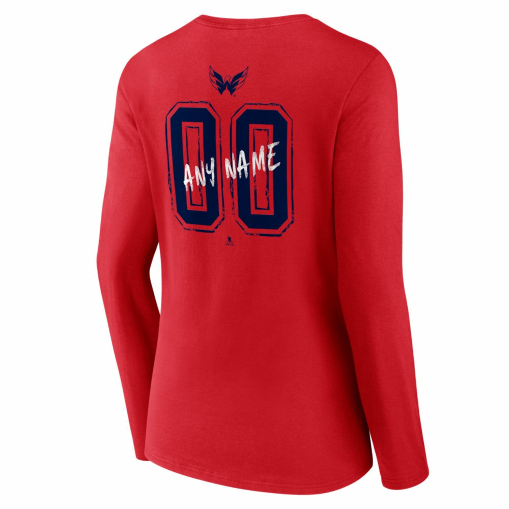 Washington Capitals Women's Hustle Personalized Name & Number Long Sleeve V-Neck T-Shirt Red