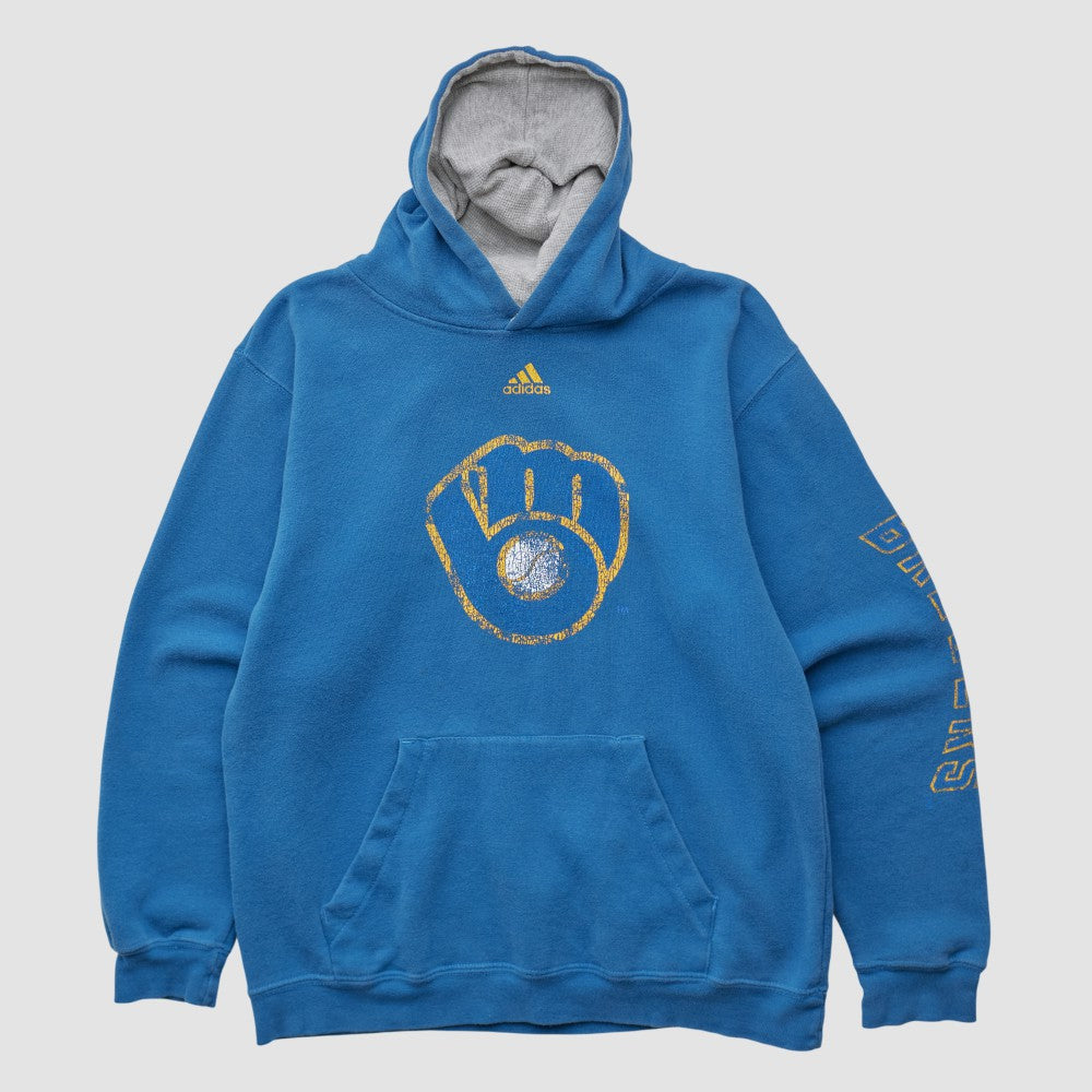 Milwaukee Brewers Adidas 2010s Hooded Pullover Sweatshirt - Blue Vintage